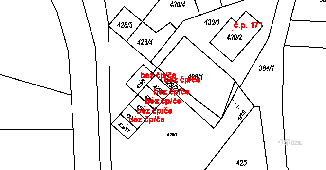 Ostrovačice 116387645 na parcele st. 429/4 v KÚ Ostrovačice, Katastrální mapa