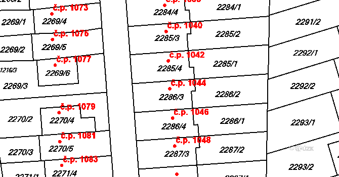 Lyžbice 1044, Třinec na parcele st. 2286/3 v KÚ Lyžbice, Katastrální mapa