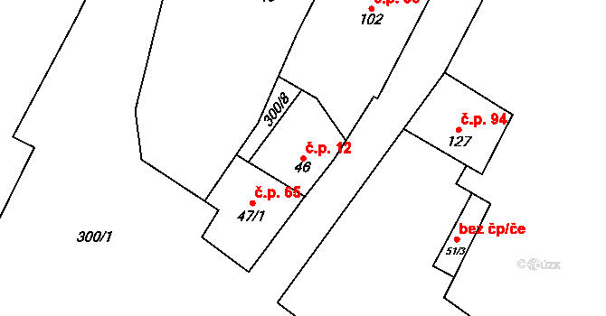 Hospozín 12 na parcele st. 46 v KÚ Hospozín, Katastrální mapa