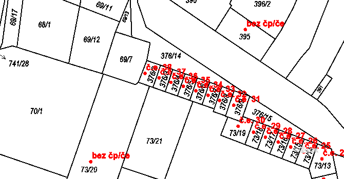 Kobylnice 36 na parcele st. 376/4 v KÚ Kobylnice u Brna, Katastrální mapa