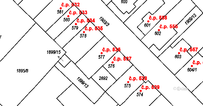 Tišnov 536 na parcele st. 577 v KÚ Tišnov, Katastrální mapa