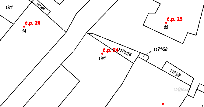 Kamenná 24 na parcele st. 13/1 v KÚ Kamenná u Jihlavy, Katastrální mapa