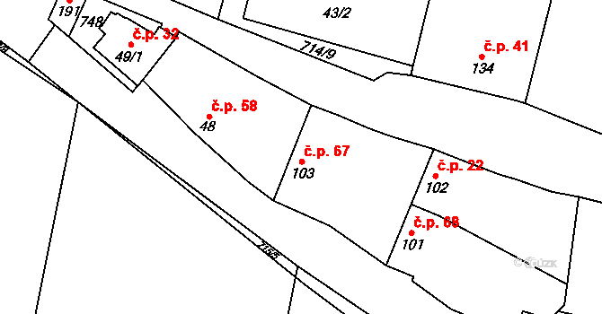 Zdislavice 67, Troubky-Zdislavice na parcele st. 103 v KÚ Zdislavice, Katastrální mapa