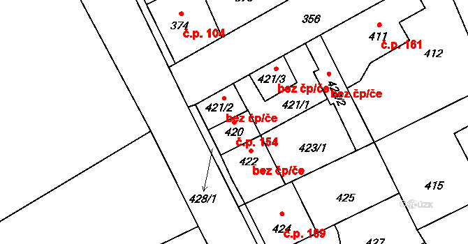 Srby 154, Tuchlovice na parcele st. 420 v KÚ Srby u Tuchlovic, Katastrální mapa