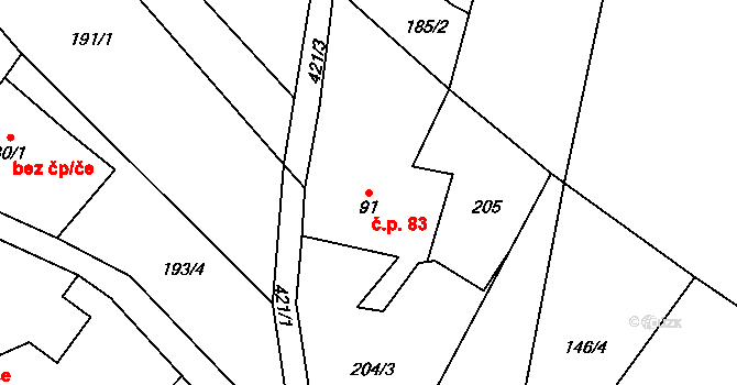 Víska 83, Višňová na parcele st. 91 v KÚ Víska u Frýdlantu, Katastrální mapa