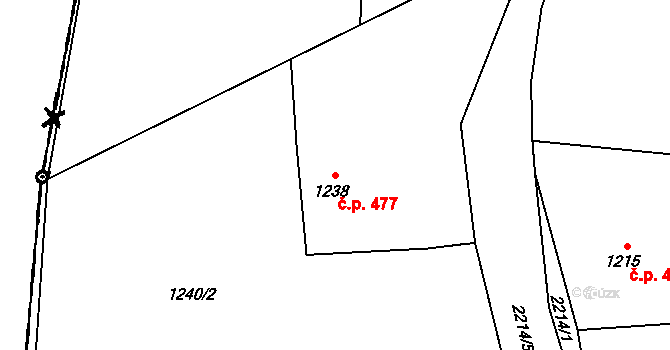 Staříč 477 na parcele st. 1238 v KÚ Staříč, Katastrální mapa