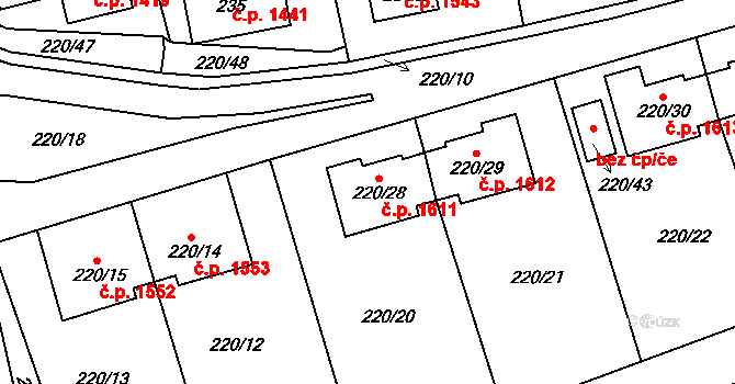Tachov 1611 na parcele st. 220/28 v KÚ Tachov, Katastrální mapa