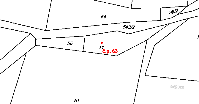 Lipina 63 na parcele st. 11 v KÚ Stachov u Šternberka, Katastrální mapa