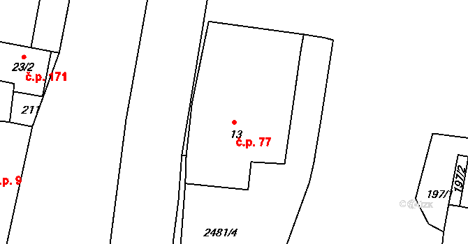 Pavlíkov 77 na parcele st. 13 v KÚ Pavlíkov, Katastrální mapa