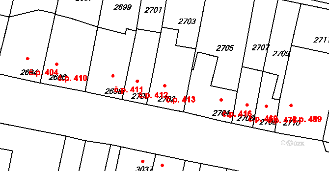Mimoň I 413, Mimoň na parcele st. 2702 v KÚ Mimoň, Katastrální mapa
