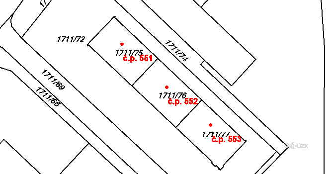 Podmoklice 552, Semily na parcele st. 1711/76 v KÚ Semily, Katastrální mapa