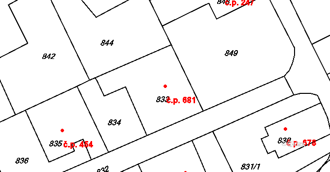 Lutyně 681, Orlová na parcele st. 833 v KÚ Horní Lutyně, Katastrální mapa