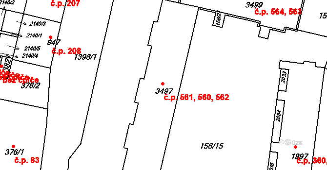 Nové Město 560,561,562, Jičín na parcele st. 3497 v KÚ Jičín, Katastrální mapa
