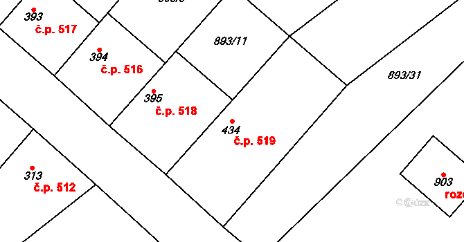 Ledkov 519, Kopidlno na parcele st. 434 v KÚ Kopidlno, Katastrální mapa