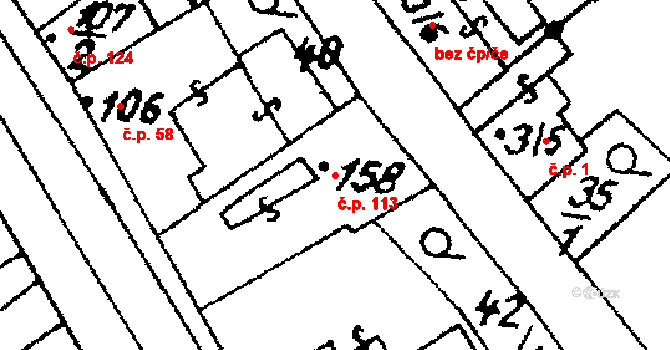Vraclav 113 na parcele st. 158 v KÚ Vraclav, Katastrální mapa