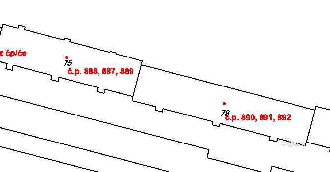 Borovina 890,891,892, Třebíč na parcele st. 78 v KÚ Řípov, Katastrální mapa