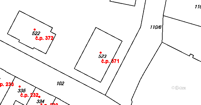 Uherské Hradiště 371 na parcele st. 523 v KÚ Uherské Hradiště, Katastrální mapa