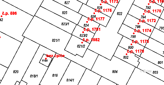 Černá Pole 1982, Brno na parcele st. 821/2 v KÚ Černá Pole, Katastrální mapa