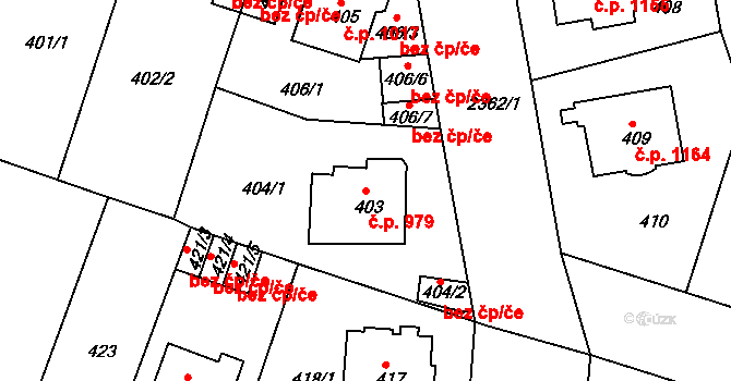 Trnovany 979, Teplice na parcele st. 403 v KÚ Teplice-Trnovany, Katastrální mapa