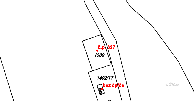 Dubí 327 na parcele st. 1300 v KÚ Dubí u Teplic, Katastrální mapa