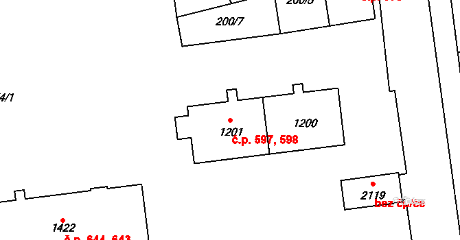 Úšovice 597,598, Mariánské Lázně na parcele st. 1201 v KÚ Úšovice, Katastrální mapa