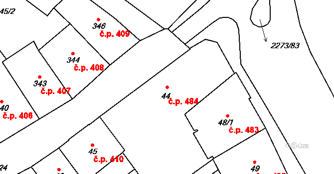 Cheb 483,484 na parcele st. 44 v KÚ Cheb, Katastrální mapa