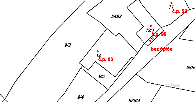 Matějovec 63, Český Rudolec na parcele st. 14 v KÚ Matějovec, Katastrální mapa