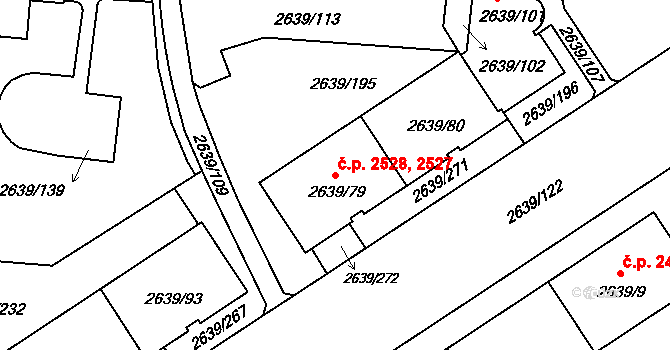 Žižkov 2527,2528, Praha na parcele st. 2639/79 v KÚ Žižkov, Katastrální mapa