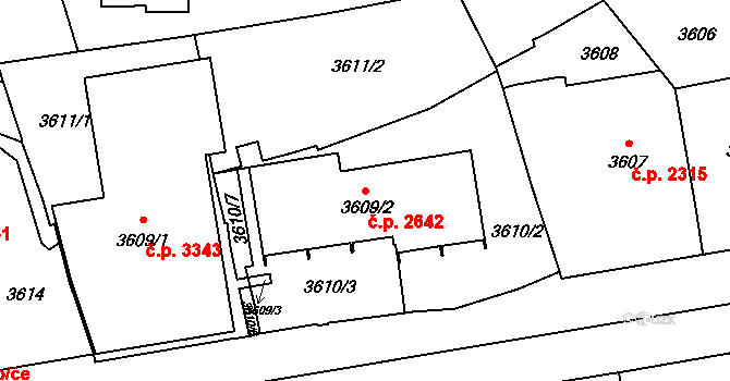 Smíchov 2642, Praha na parcele st. 3609/2 v KÚ Smíchov, Katastrální mapa