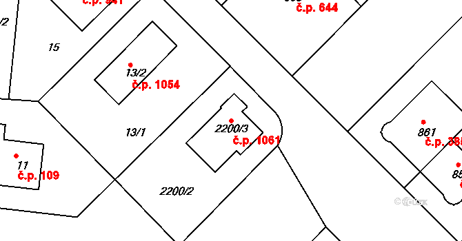 Střešovice 1061, Praha na parcele st. 2200/3 v KÚ Střešovice, Katastrální mapa