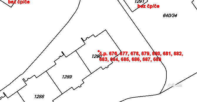 Prosek 676,677,678,679,680,, Praha na parcele st. 1290 v KÚ Prosek, Katastrální mapa