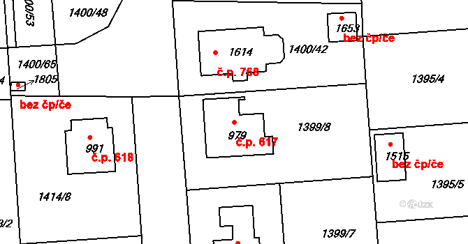Rožmitál pod Třemšínem 617 na parcele st. 979 v KÚ Rožmitál pod Třemšínem, Katastrální mapa