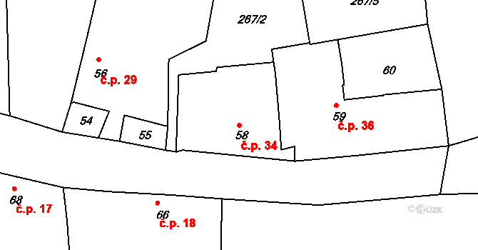 Číčenice 34 na parcele st. 58 v KÚ Číčenice, Katastrální mapa