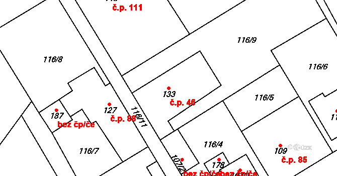 Lipnice 46, Dvůr Králové nad Labem na parcele st. 133 v KÚ Lipnice u Dvora Králové, Katastrální mapa