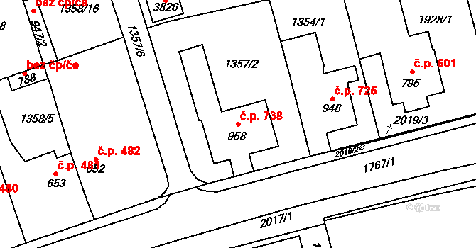 Vrchlabí 738 na parcele st. 958 v KÚ Vrchlabí, Katastrální mapa