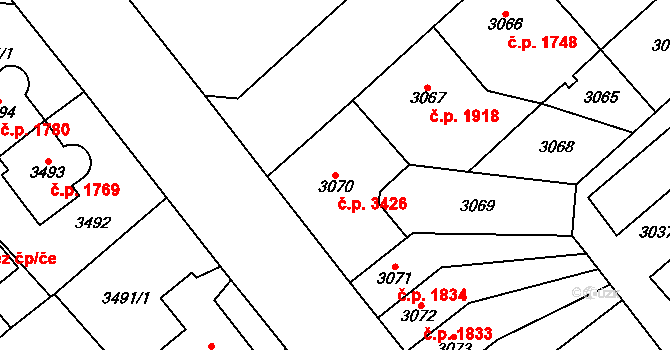 Chomutov 3426 na parcele st. 3070 v KÚ Chomutov I, Katastrální mapa