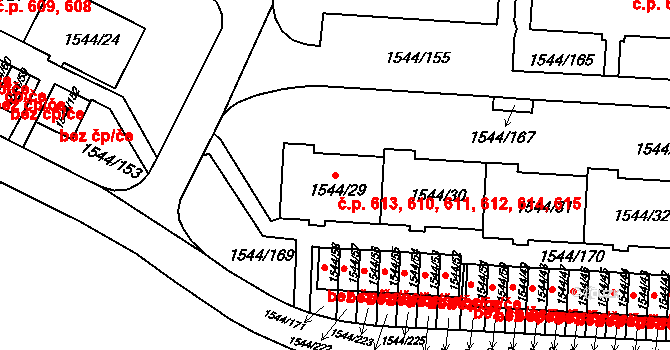 Liberec XV-Starý Harcov 610,611,612,613,614,, Liberec na parcele st. 1544/32 v KÚ Starý Harcov, Katastrální mapa
