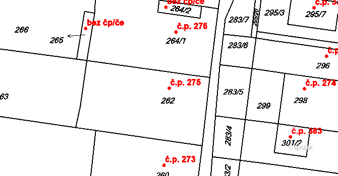 Opatovice 275 na parcele st. 262 v KÚ Opatovice u Rajhradu, Katastrální mapa