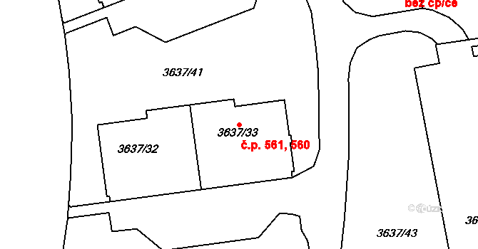 Božkov 560,561, Plzeň na parcele st. 3637/33 v KÚ Plzeň, Katastrální mapa