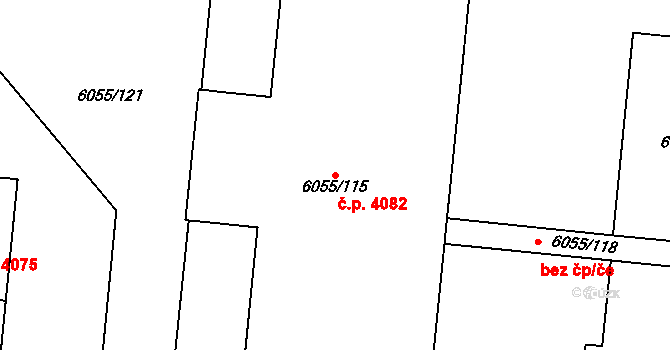 Prostějov 4082 na parcele st. 6055/115 v KÚ Prostějov, Katastrální mapa