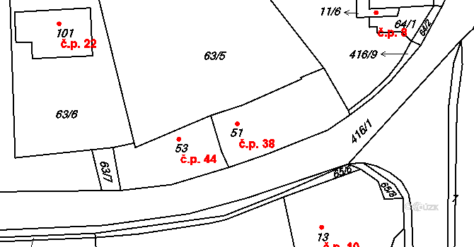 Topol 38, Chrudim na parcele st. 51 v KÚ Topol, Katastrální mapa