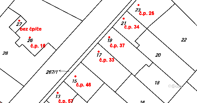 Vinařice 33, Týnec nad Labem na parcele st. 17 v KÚ Vinařice u Týnce nad Labem, Katastrální mapa