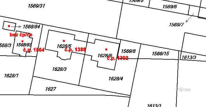 Hostivař 1392, Praha na parcele st. 1628/6 v KÚ Hostivař, Katastrální mapa