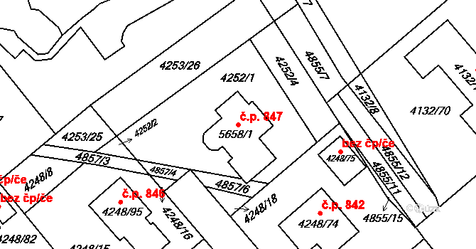 Litomyšlské Předměstí 847, Vysoké Mýto na parcele st. 5658/1 v KÚ Vysoké Mýto, Katastrální mapa