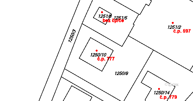 Kamenice nad Lipou 777 na parcele st. 1250/10 v KÚ Kamenice nad Lipou, Katastrální mapa