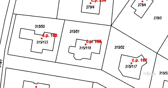 Bdeněves 168 na parcele st. 315/118 v KÚ Bdeněves, Katastrální mapa