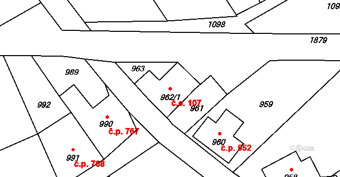 Šluknov 107 na parcele st. 962/1 v KÚ Šluknov, Katastrální mapa