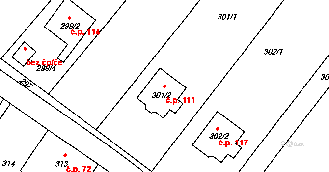 Ludíkov 111 na parcele st. 301/2 v KÚ Ludíkov, Katastrální mapa
