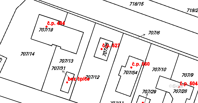 Zruč 527, Zruč-Senec na parcele st. 707/26 v KÚ Zruč, Katastrální mapa