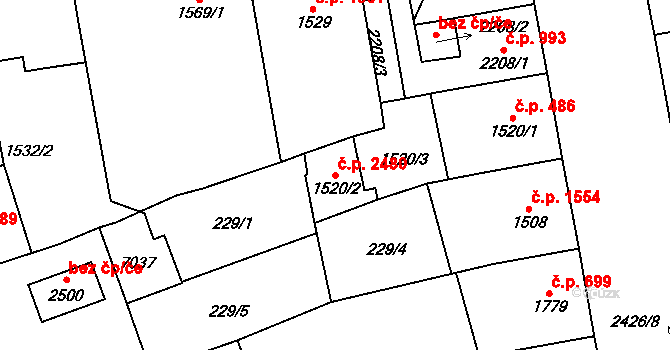 Cheb 2480 na parcele st. 1520/2 v KÚ Cheb, Katastrální mapa